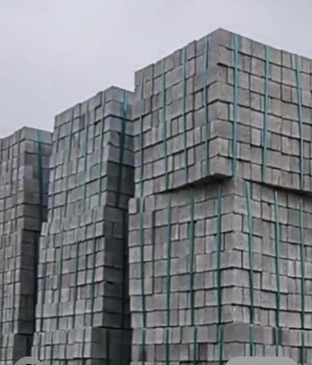 Brick storage yard with stacked pallets